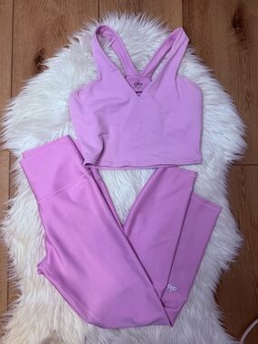 ALO Yoga Pink Lavender Leggings & Crop Bra Set - Size Small